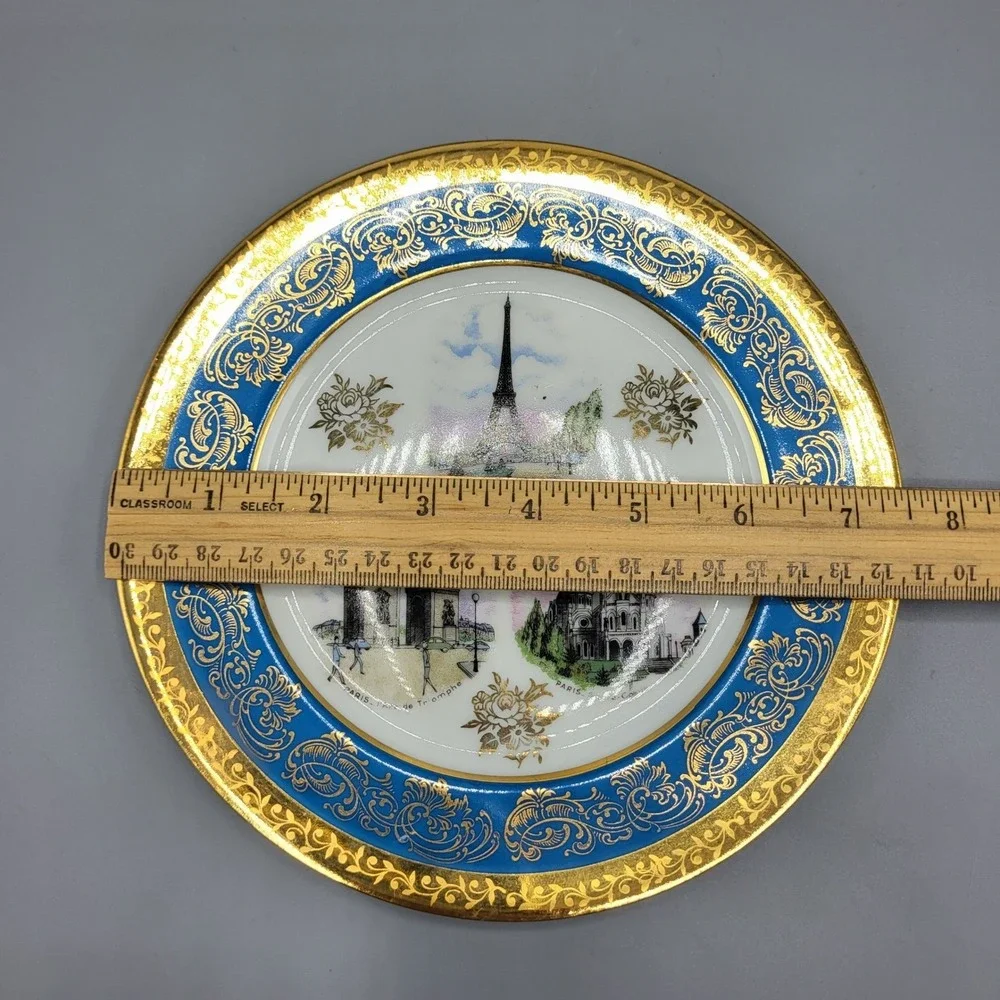 Limoges Decorative Plate Paris Landmarks Eiffel Tower Gold Turquoise Blue France
